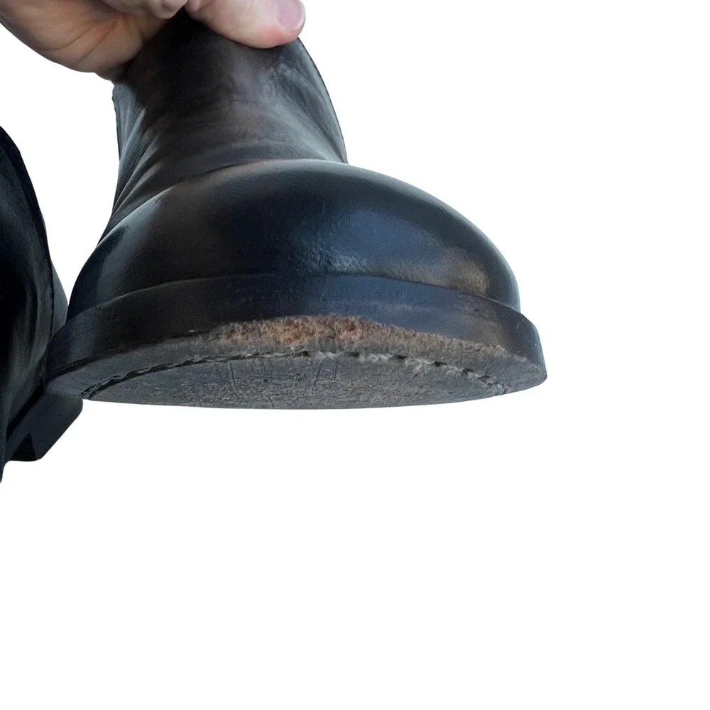 Frye Sacha Moto Shootie Black Leather Ankle Boots, Womens 7.5M